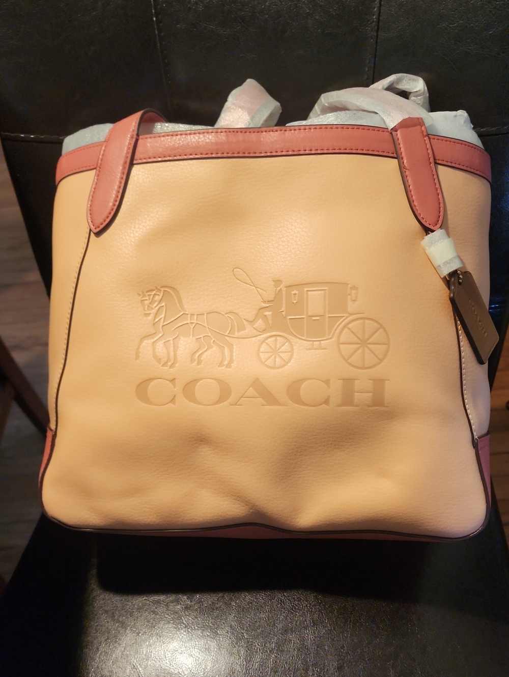 Coach Peach Leather Tote with Coral Trim